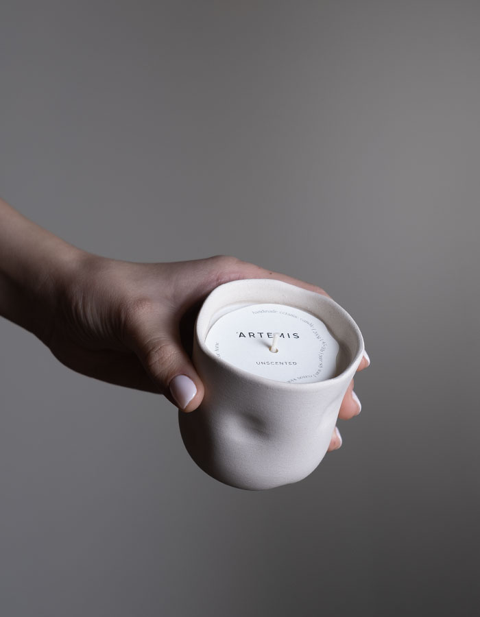 Unscented ceramic candle